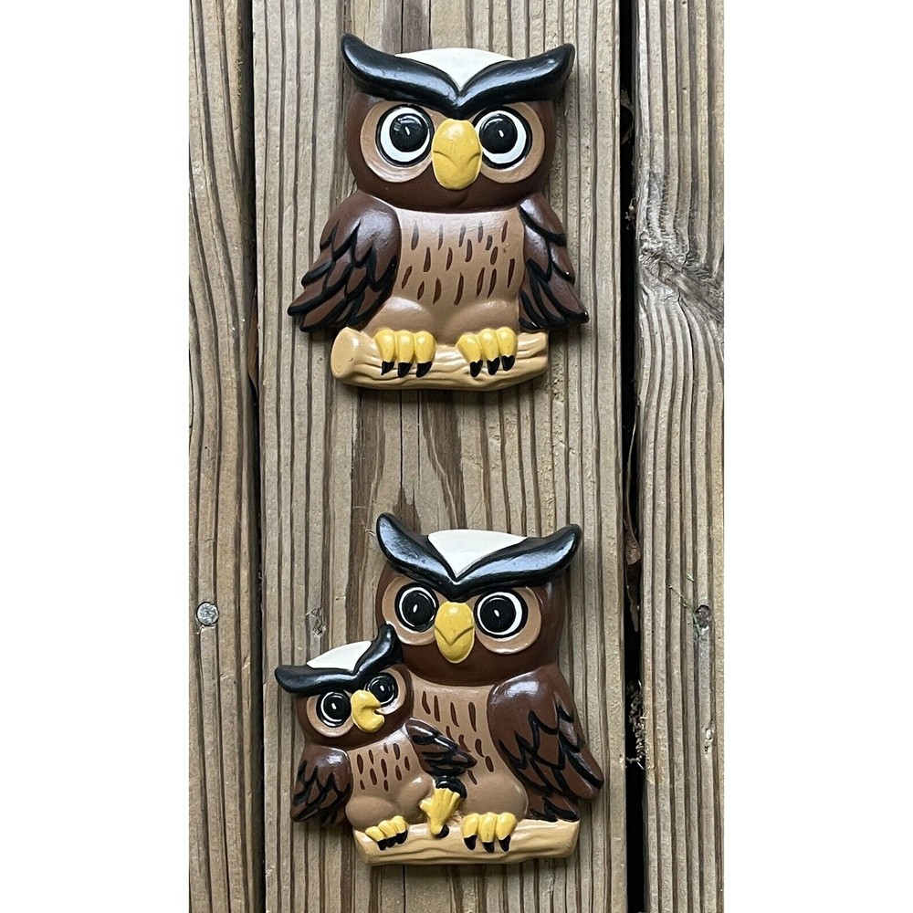 Ceramic Owl Pair Vintage Hand Painted Wall Hanging 1970’s